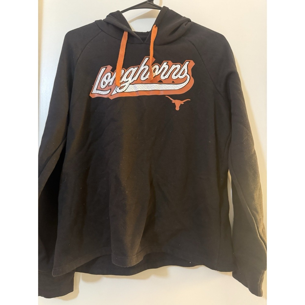 Black and orange Texas Longhorns Script Pullover Hoodie Fanatics Size Medium